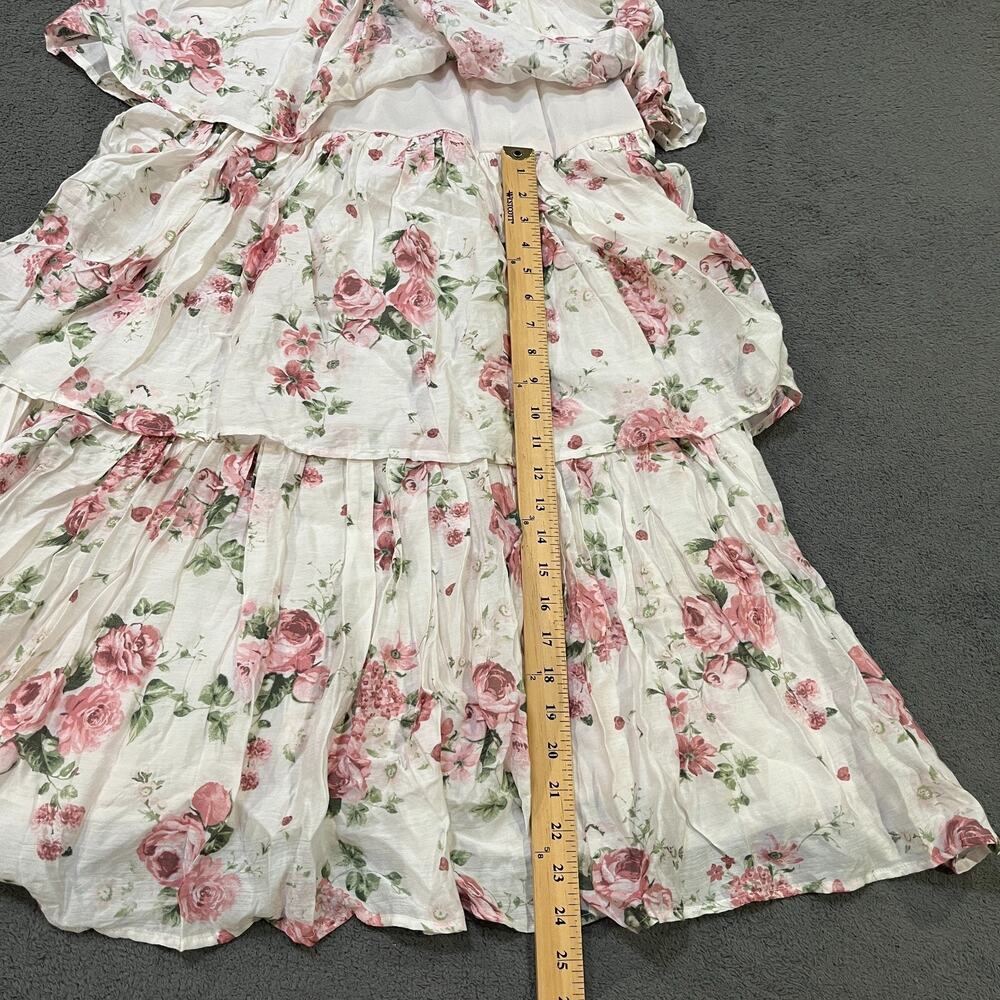By The River Floral Tiered Maxi Dress White Bow Front Cutout Women's Size M NTW - Picture 7 of 9